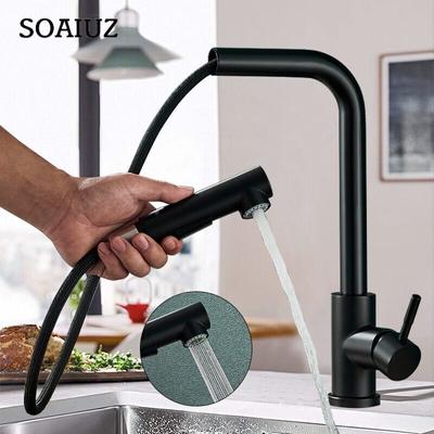 Matte Black Pull Out Kitchen Sink Faucet Two Model Stream Sprayer Nozzle Stainless Steel Hot Cold Wate Mixer Tap Deck