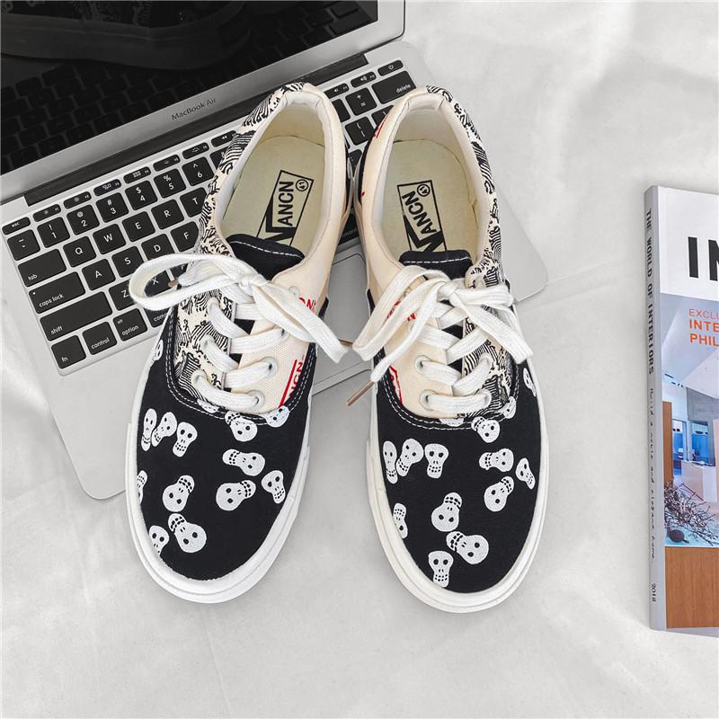 

Низкие мужские туфли 2024 года из черного холста с принтом, все вулканизированные туфли, женские повседневные туфли для скейтбординга с цветочным принтом, классические фирменные кроссовки 44