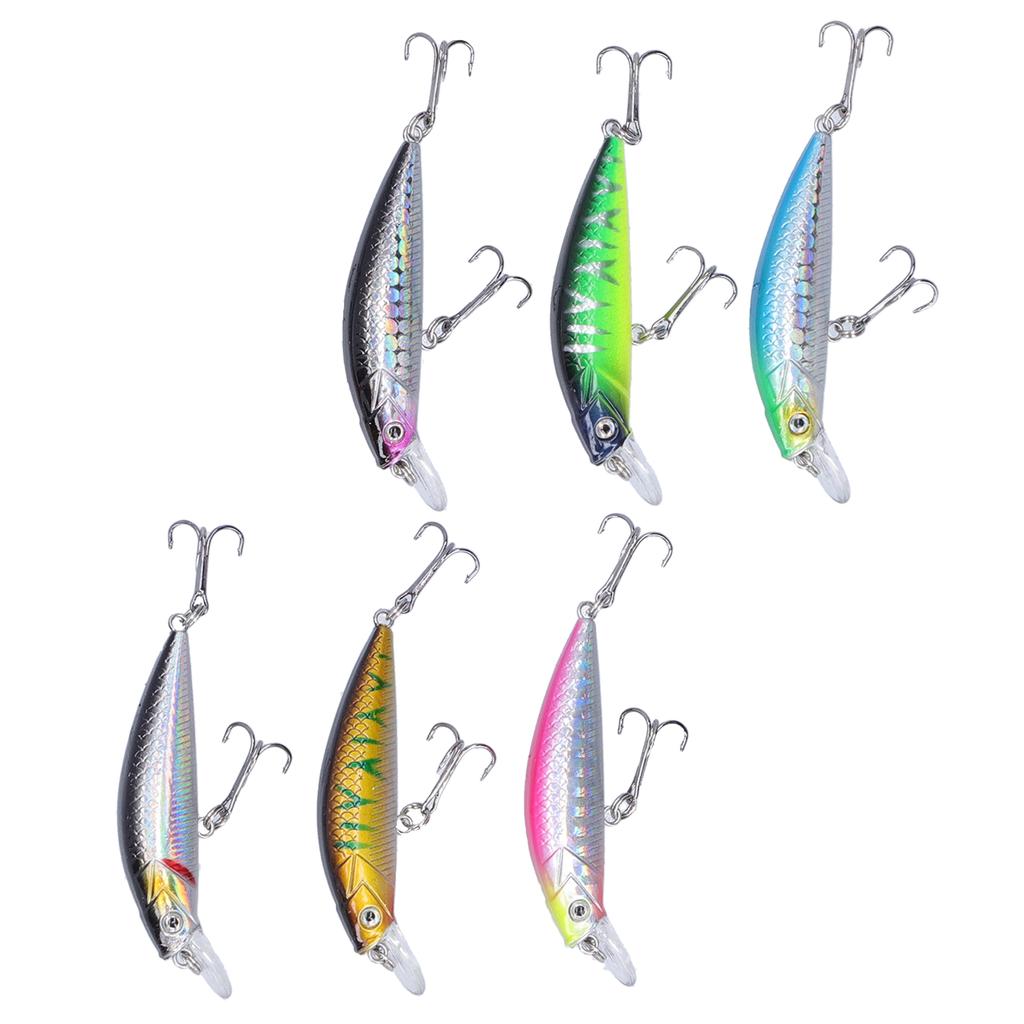 6pcs Fishing Lures Hard Bait Minnow Crank Bait with Double Hook Bass Crankbait Wobblers
