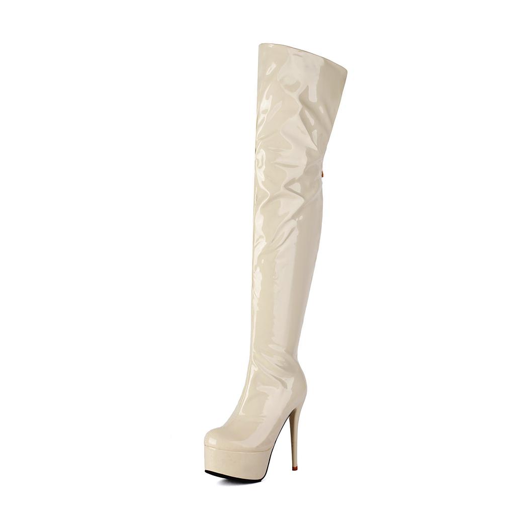 Sexy Thigh High Boots Women Winter Over the Knee Stretch Boots Patent Leather Thin High Heels Platform Shoes Back Split Design