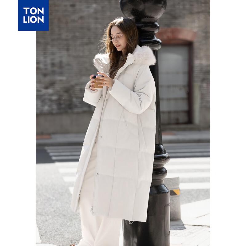 

TonLion Women s Detachable Faux Fur Hooded Quilted Long Down Jacket M