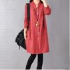 2025 Spring Korean Plus Size Women's Cotton Linen Shirt Dress with Half-Open Collar and Long Sleeves