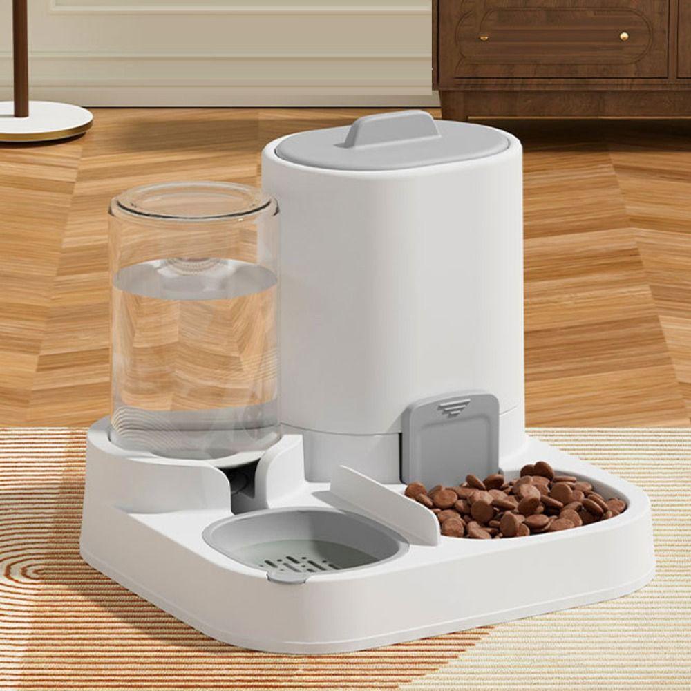 

Plastic Automatic Cat Food Dispenser Dry-Wet Separation 2-in-1 Feeder Waterer Dog сірий