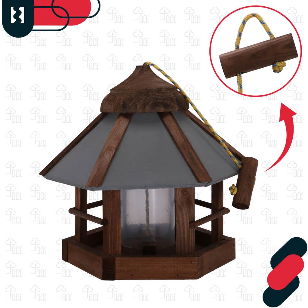 Kotarbau® Suspended Bird Feeder With Dispenser For The Balcony For The Garden Hexagonal Wood 310 X 285 Mm + Feed 0.5 Kg