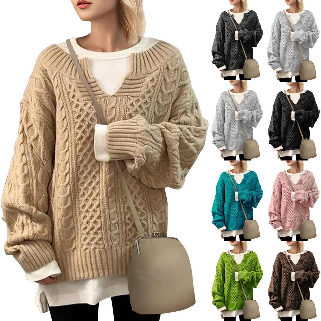 Dámský módní ležérní svetr jednobarevný svetr s dlouhým rukávem pulovr top