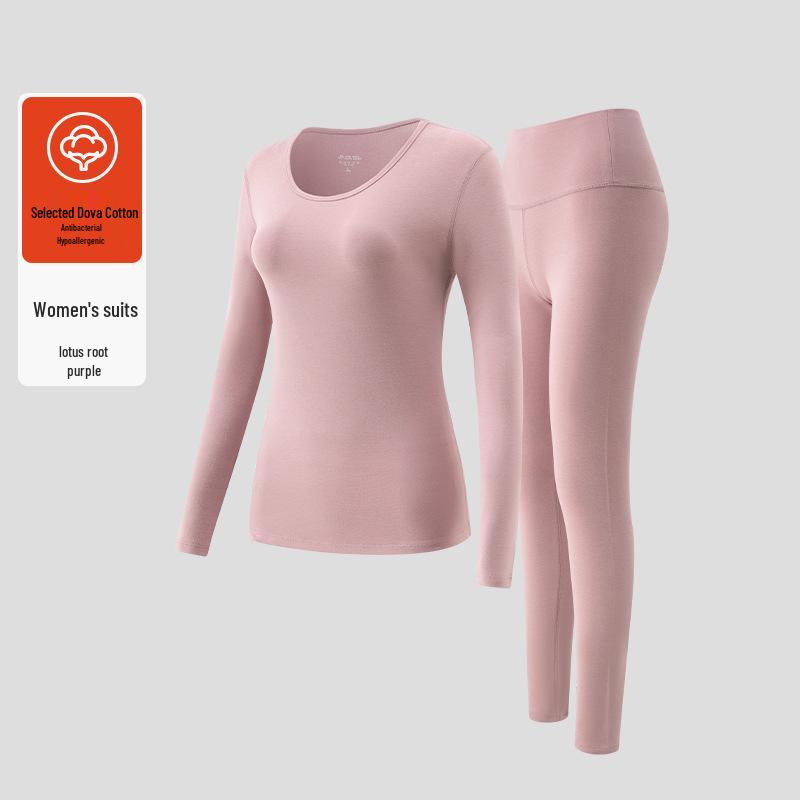 Damen 5A Antibakterielles Xinjiang Baumwoll Thermo-Unterwäsche Set - Dünn, Reine Baumwolle, Milbenschutz, Herbst/Winter, Oberteil & Hose.
