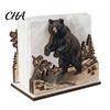 Space Saving Napkin Storage for Office Rustic Wooden Holder, Octopus/Bird/Goose/Turtle/Black Bear/Elephant Pattern, Compact Tissue Organizer Daily Use