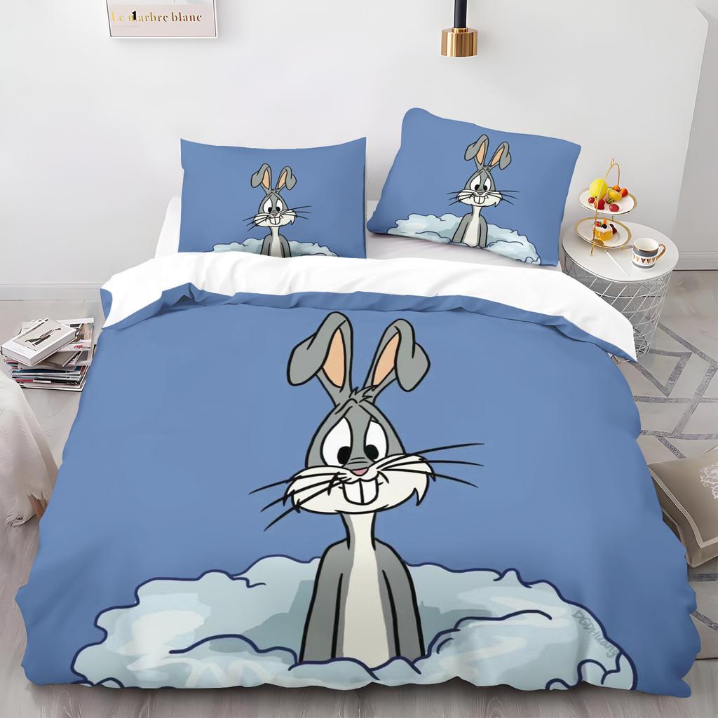 Bunny Cartoon Rabbit Quilt Cover Skin-Friendly and Breathable Duvet Comforter Warmth Children's Bedroom Bedding