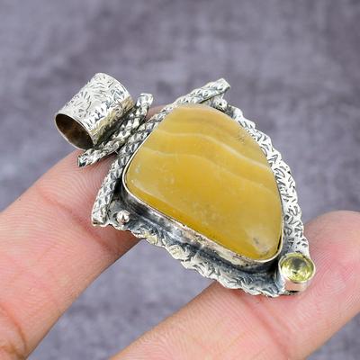 Natural Fluorite, Citrine Gemstone 925 Sterling Silver Pendant 2.17" c1K81