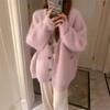 Pink Mink Velvet Soft Waxy Sweater Coat Women's Autumn and Winter Loose Lazy Wind Mid-Length Knitted Cardigan Furry