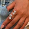 Stainless Steel Open Rings Waterproof PVD Gold Plated Teardrop Round Cubic Zirconia Finger Jewelry for Women