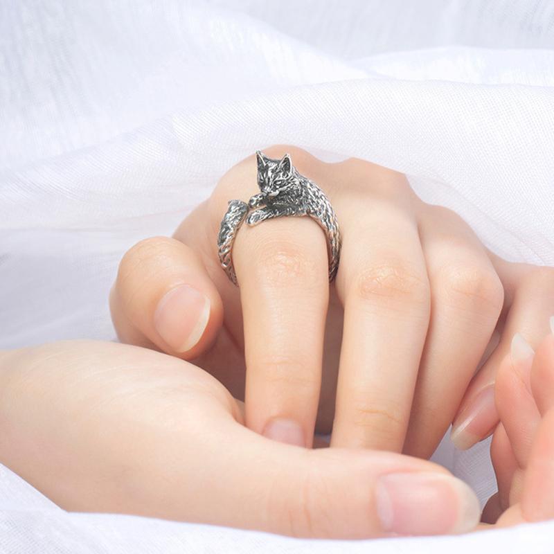 Retro Dark Cat Kitty Ring For Men Women Gothic Zinc Alloy Color Adjustable Ring Pet Handmade Zircon Accessories Unisex Lovers Gift
