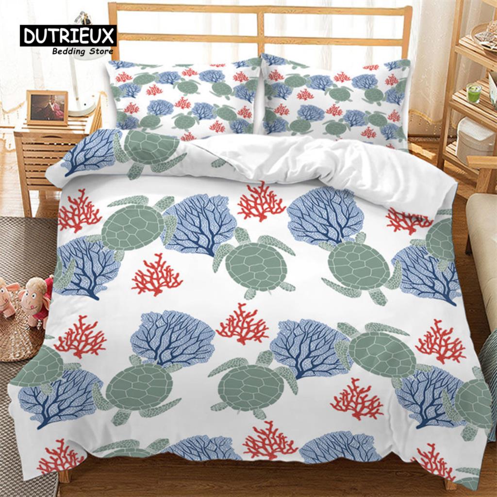 Dziecięca Kreskówkowa Poszwa na Kołdrę Mikrofibra Morze Podwodny Świat Poszwa na Kołdrę Pełna Dla Chłopców Dziewczynek Motyw Morski Zestaw Pościeli