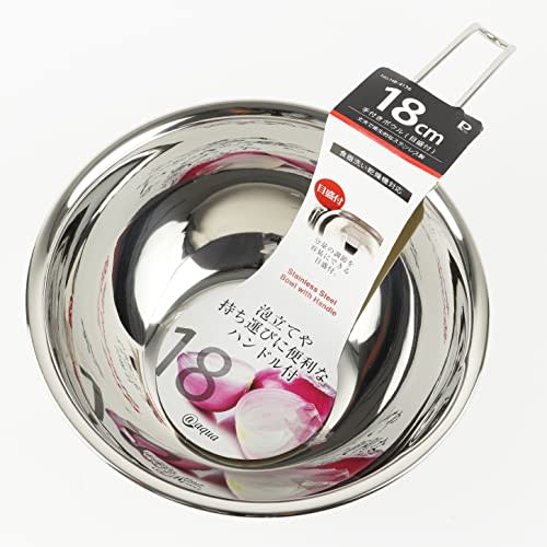 Pearl Metal At Aqua HB-4136 Stainless Steel Bowl with Handle, 18cm, Graduations, Dishwasher Safe