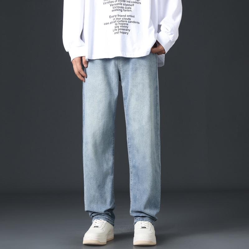 

Мужские синие ностальгические свободные джинсы — удобные, модные, износостойкие широкие прямые брюки для весны и осени. M (50kg)