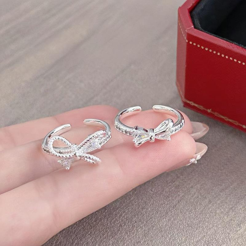 Full Diamond Zircon Bow Open Ring, Women'S Light Luxury Niche Design, High-End Sense, Exquisite Temperament, Shining Index Finger Ring