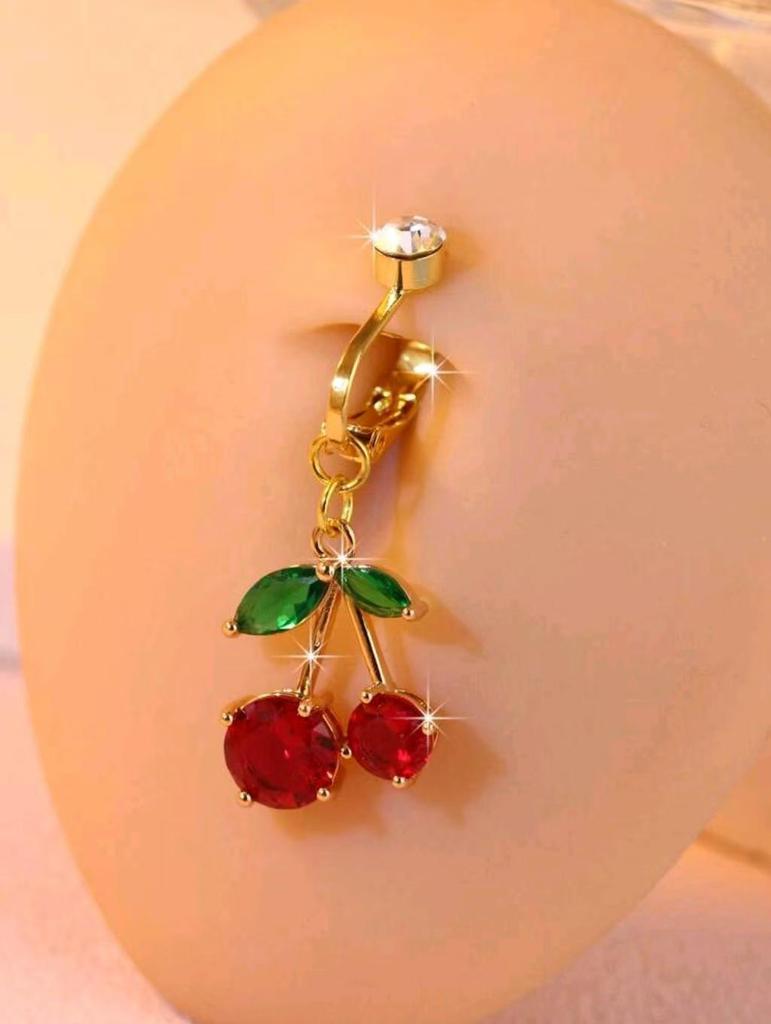 Stainless Steel Cherry Pendant Navel Ring – Simple Fashion Piercing Jewelry