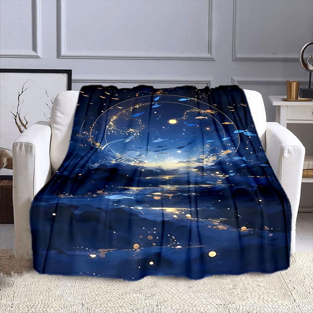 Celestial Ocean Fantasy Scene Patterned Flannel Blanket Perfect for the Bedroom Living Room, Sofa, or a Little Nap