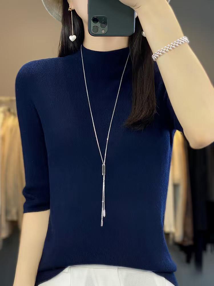 

Autumn/Winter Merino Wool Slim Fit One-Piece: Semi-High Neck, Mid-Sleeve Versatile Knitwear M