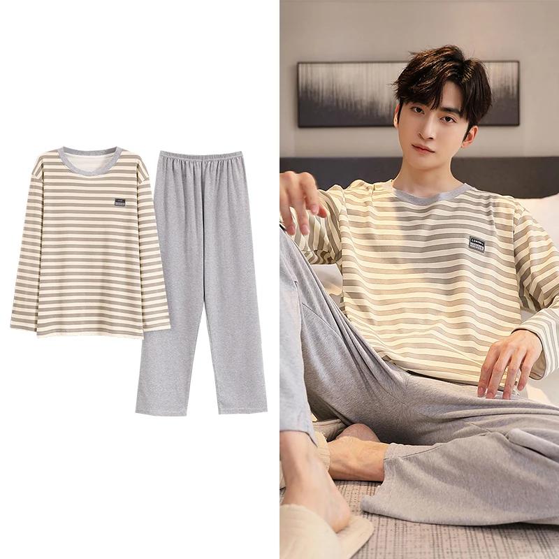 Hjorteutskrift Elegant pyjamassett for mann Høst Vinter Mote Myk bomull Herre Loungewear Komfortabelt nattøy