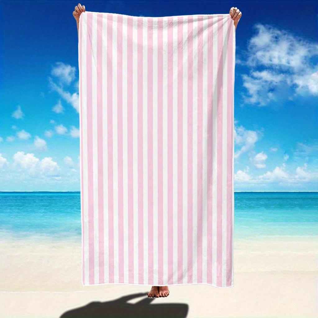 Pink Stripe Beach Towel, Oversized Quick Dry Microfiber, Sand Free, Soft Absorbent, Perfect for Beach, Pool, Travel, Summer