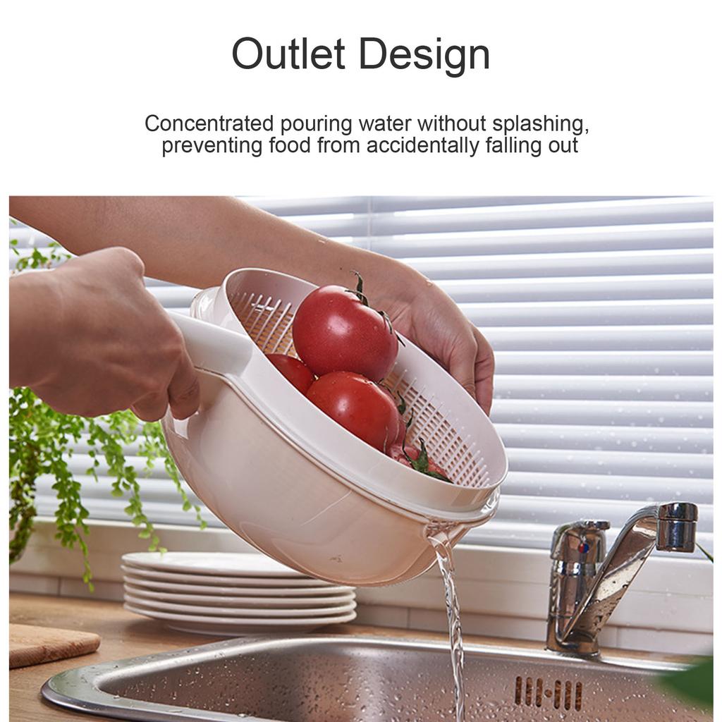 Spacious Double Layer Drainer Basket with Handle Fruit Vegetable Washing Bowl for Home and Picnics