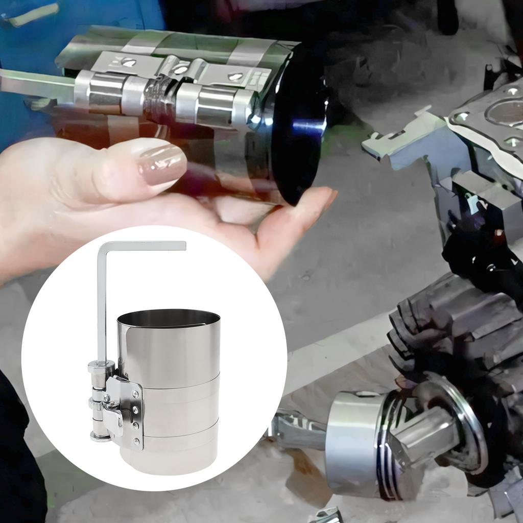 4inch Car Engine Piston Circle Compressor Tool, Adjustable Sizes From 2 Inch To 7 Inch with Piston Installer Plier, Silvery 50mm,175mm Piston Circle