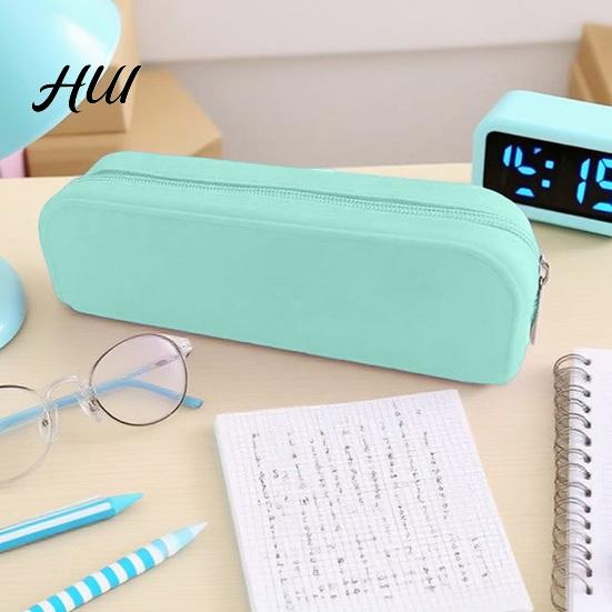 Large Capacity Pencil Case Silicone Soft Touch Bag with Zipper Portable Student Stationery Rectangular Storage Pen Pouch for School Teens Primary