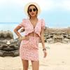 YYFS Women's Fashion Summer Spring Floral Print Short Sleeve V-Neck High Waist Casual Dresses