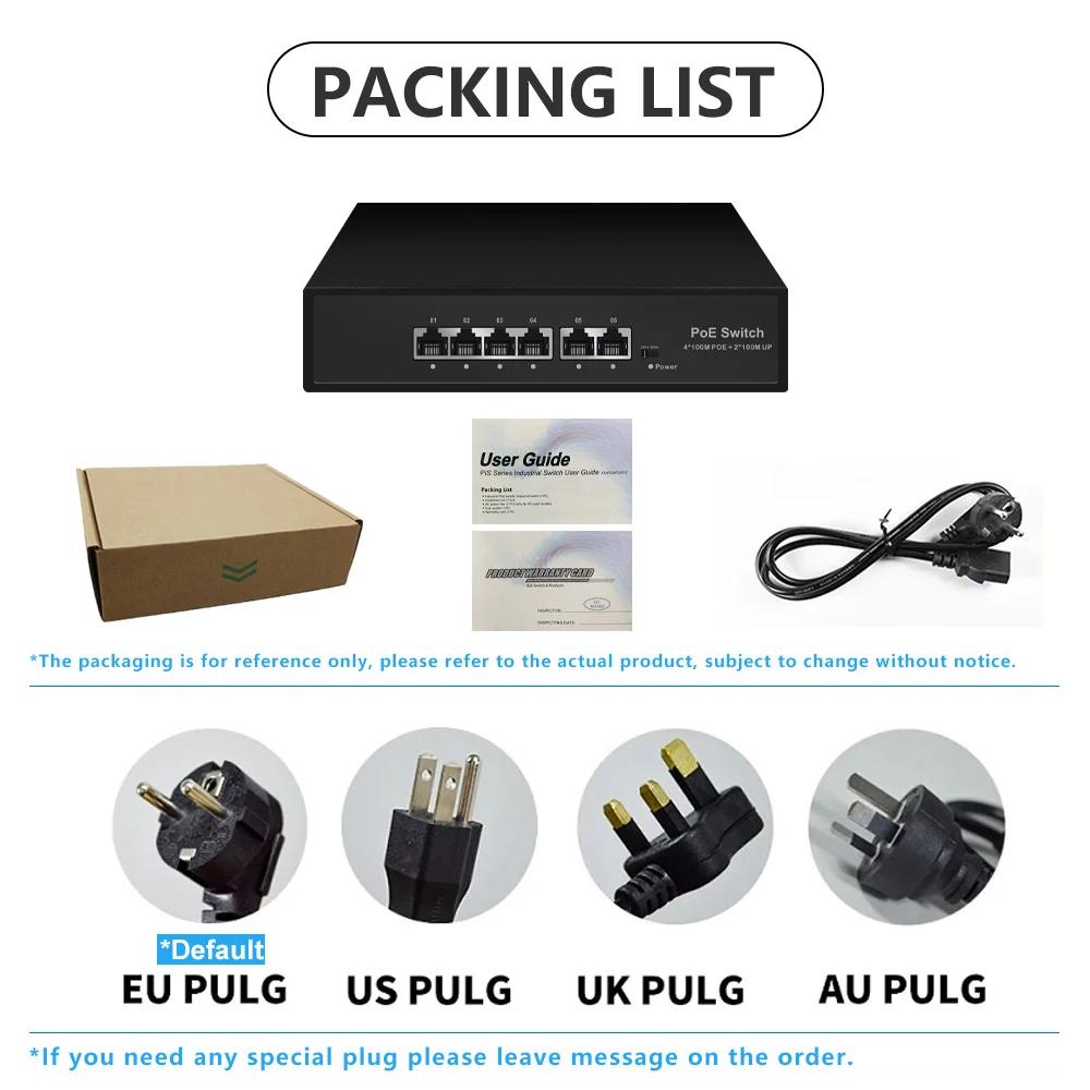 EWIND POE Switch 6 Ports 10/100Mbps AI Smart Ethernet Switch with 2 Uplink RJ45 Ports AI Smart Switch for IP Camera/Wireless AP