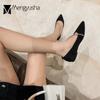 Fashion 2024 Women Crystal Chains Flats Soft Comfy Pointy Toe Ballets Ladies Slip On Loafers OL Office Dress Shoes Woman Flock Ballerina