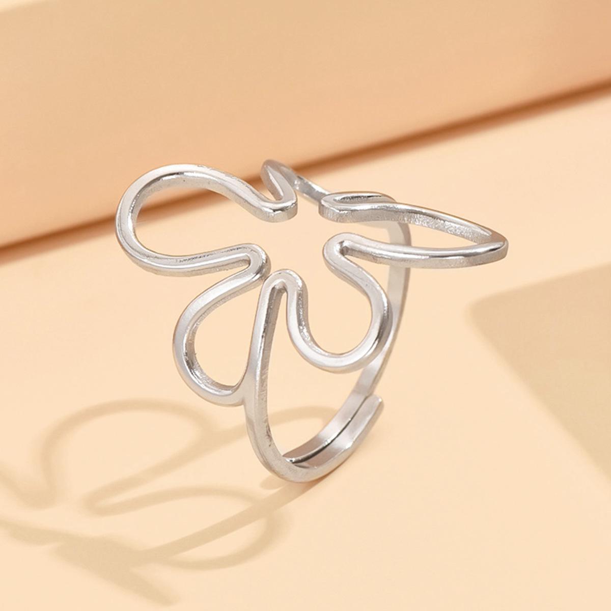 Sweet Floral Open Stainless Steel Adjustable Ring for Women
