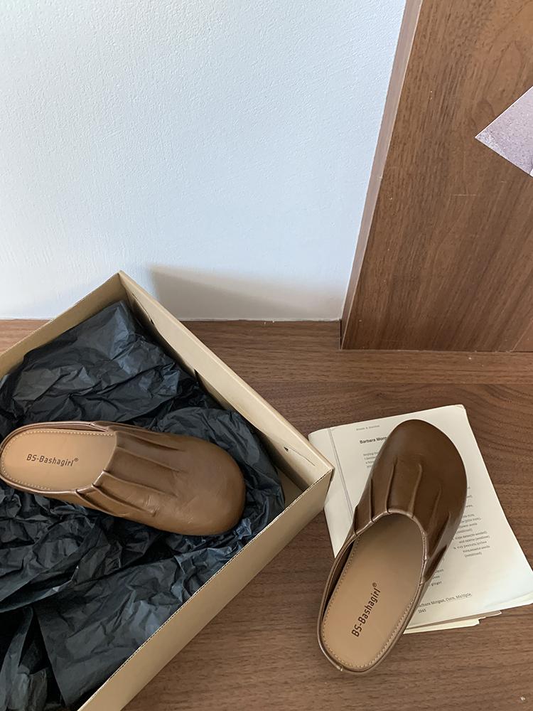 Fashion Outwear Round Toe Mules Daily Shoes For Women Retro Flats Slip On French Style Half Slippers Comfort Slides Soft Footbed Sandals