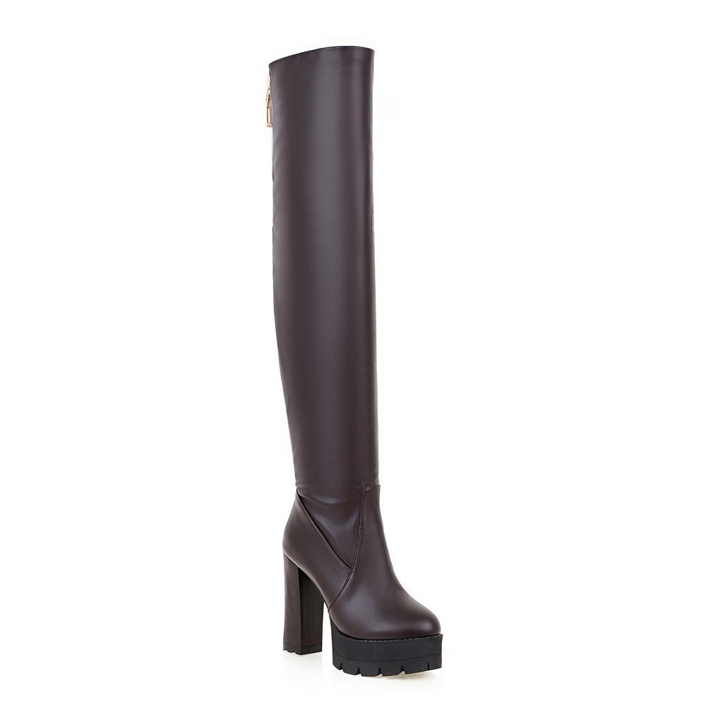 Large Size Autumn and Winter Women's Boots Waterproof Platform High-heeled Knee Boots H