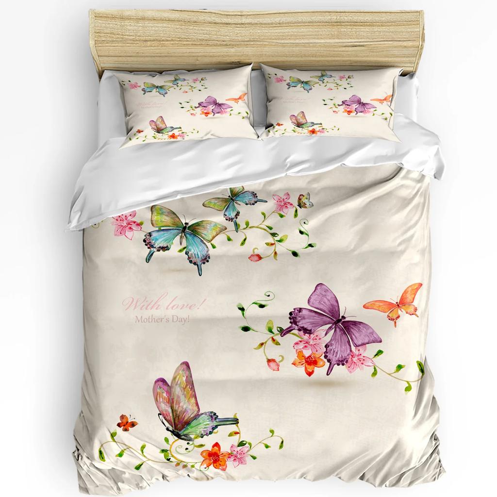 Lily Flowers Butterfly Water Surface Duvet Cover 3pcs Bedding Set Home Textile Quilt Cover Pillowcases Room Bedding Set No Sheet