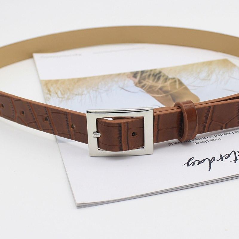 Retro Glossy Crocodile Pattern Belt Women'S Jeans Thin Square Buckle Decorative Belt Women