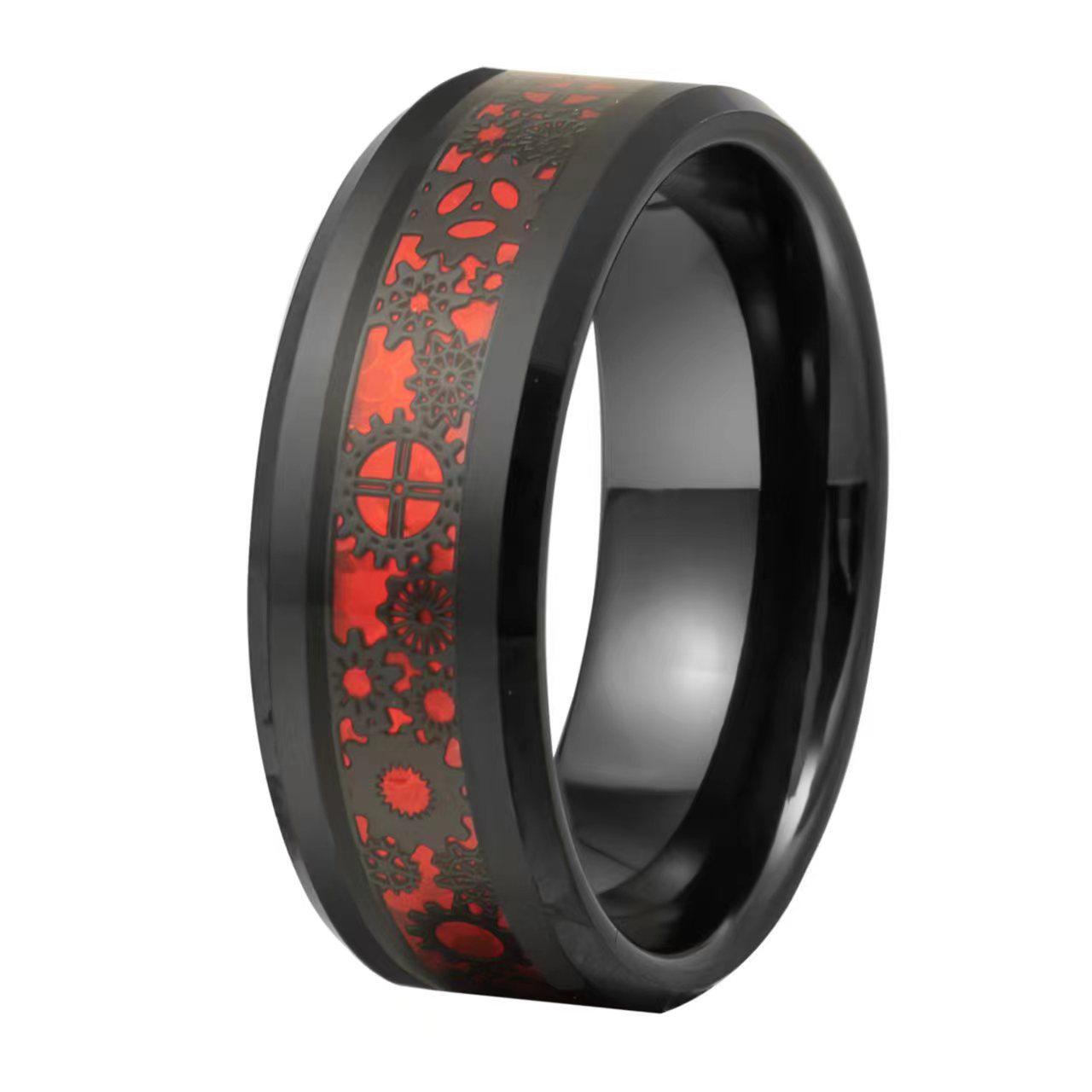 

Кольцо-шестерня из вольфрамовой стали с красным опалом и отделкой из черного золота. Модная бижутерия. Size 10 чёрный