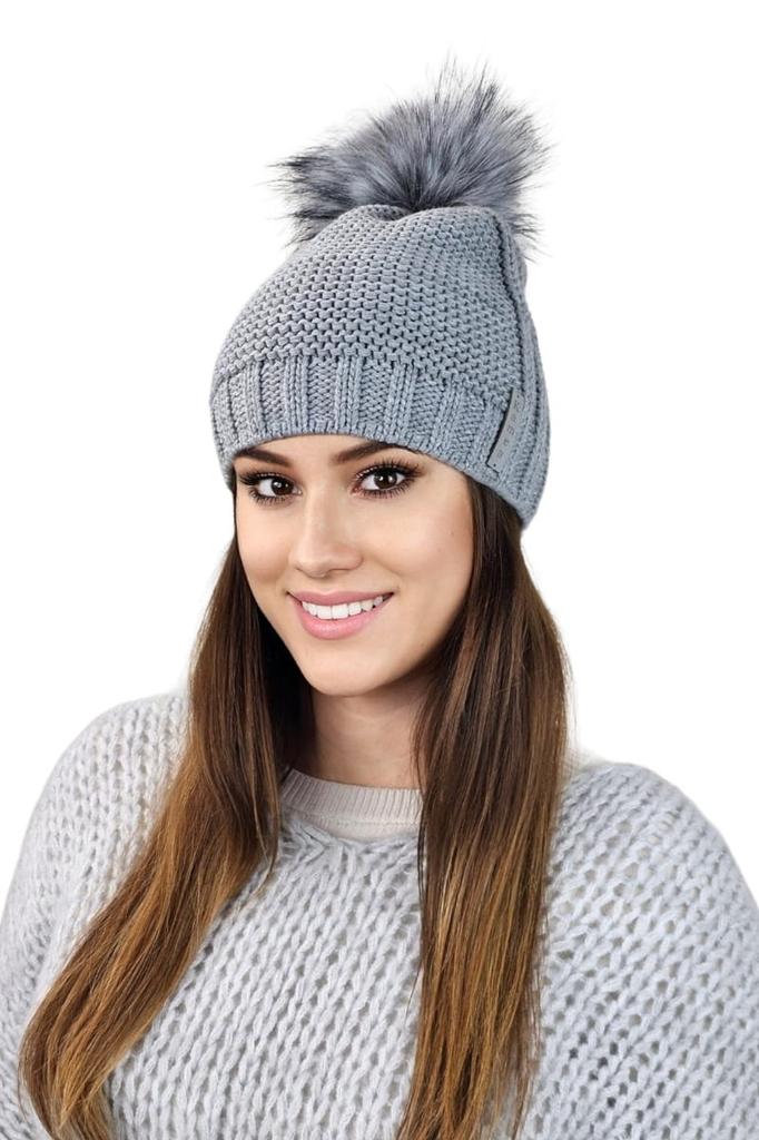 Fiona Women' Winter Fleece Hat with Pompom, Gray
