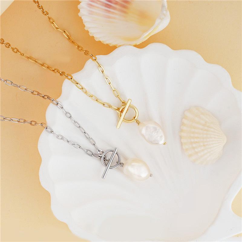 Arvaleff 925 Pearl Stainless Steel Necklace, Electroplated 14K Gold & Silver Cross-Border Jewelry Design