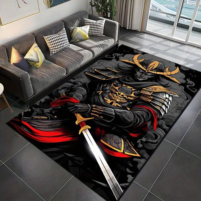 Crystal Velvet Japanese Samurai Design Area Rug for Bedroom And Living Room Home Decoration, Non-Slip Mat for Bedside.