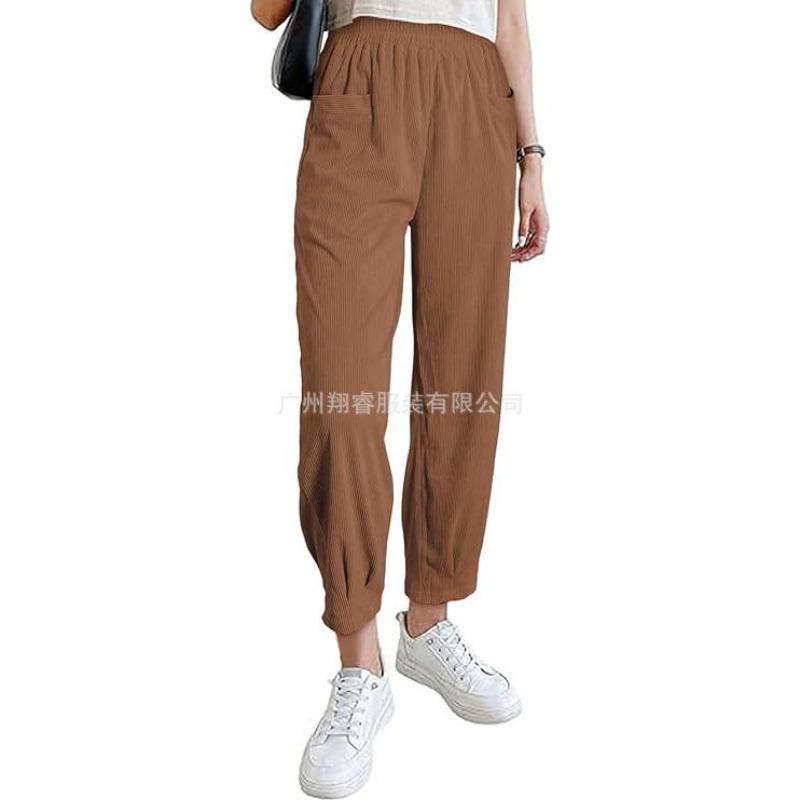 Women S Corduroy High Waist Tapered Ankle Length Casual Pants With Pockets S