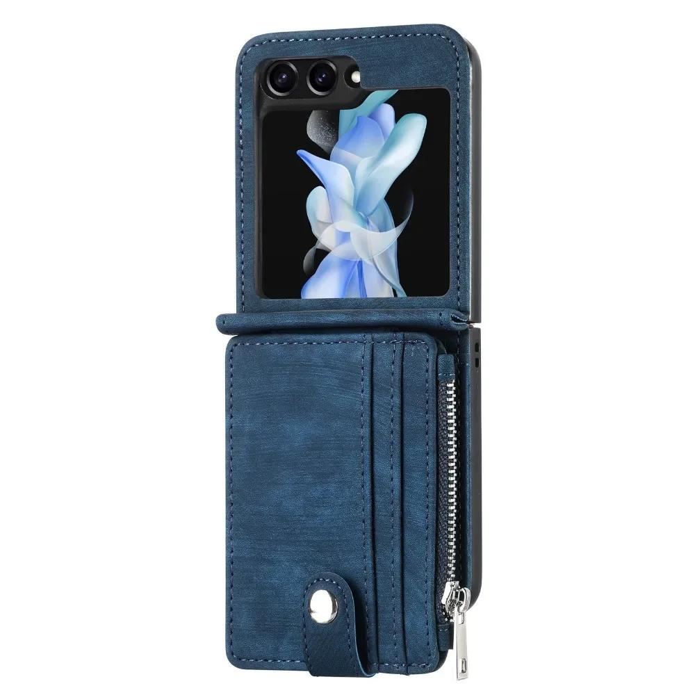 Faux Leather Galaxy Z Flip 6 Wallet Phone Case with Removable Card Holder for Samsung Z Flip 5 4 3 Flip5 Flip4 Flip3 5G Cover