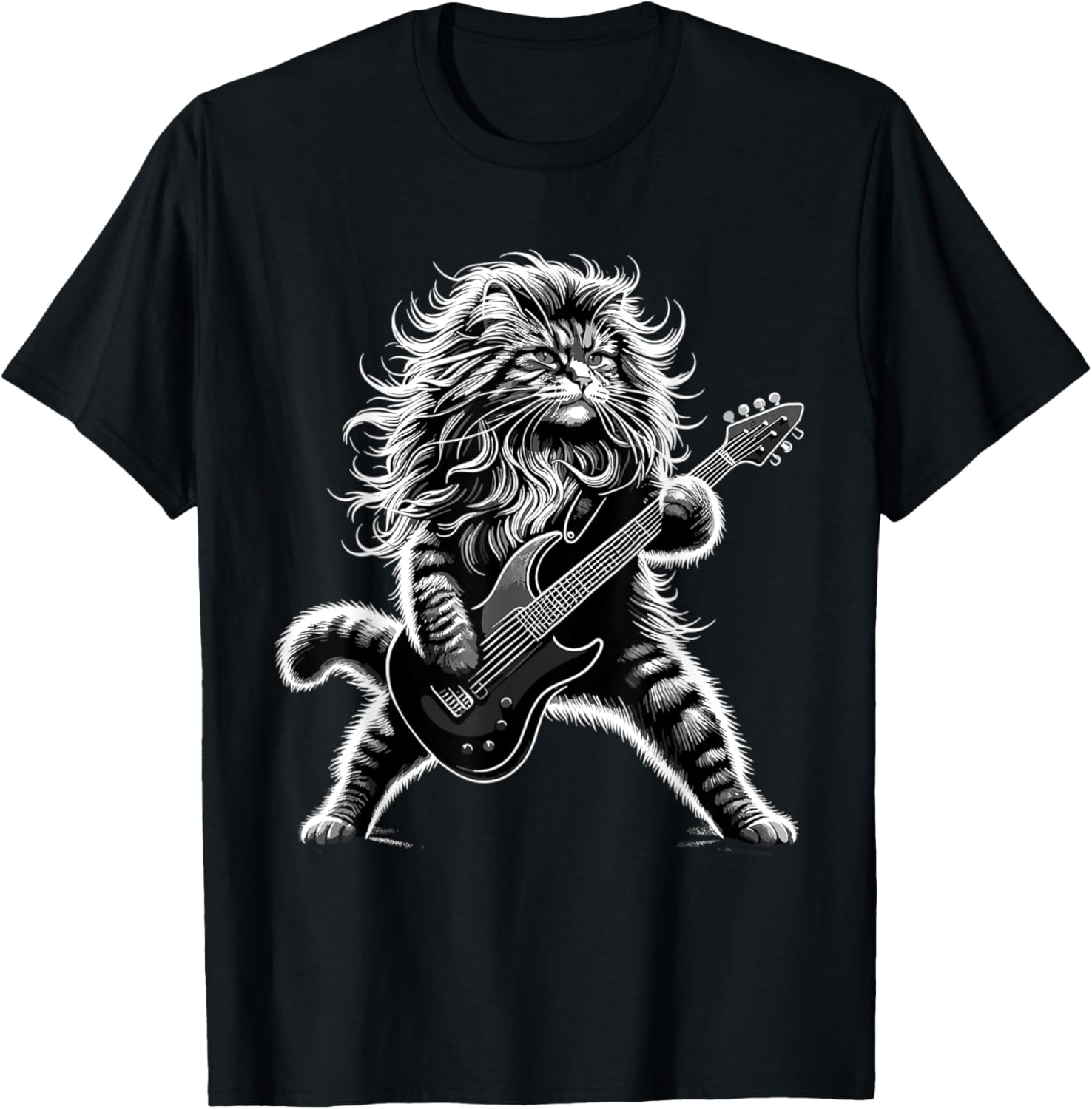 

Funny Guitar Cat Rock Humorous Kitty Lover Cat Playing Guitar TShirt Graphic Tee Cute Musical Rock Comics Kitten Outfits Gift S