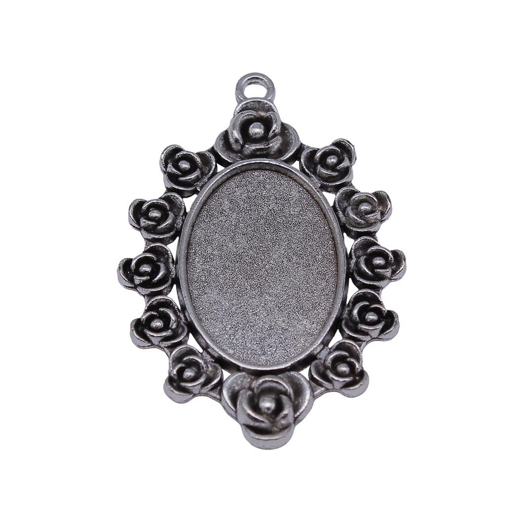 Antique Flower Frame Oval Bezel Charms For DIY Projects Glass Blank Tray Base