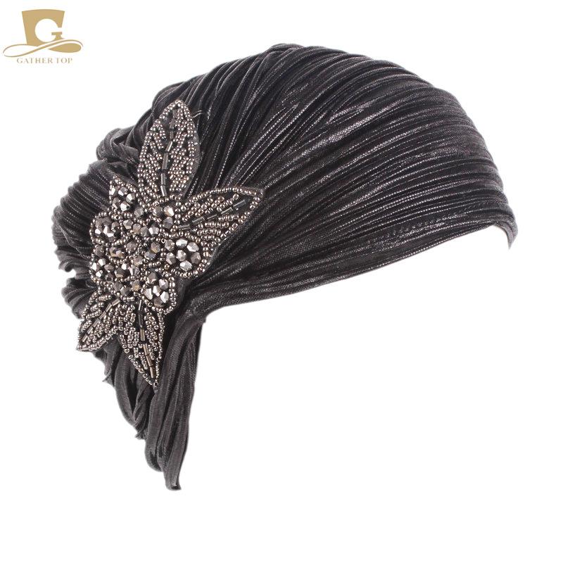 Nobile cappello indiano plissettato bronzato, accessori gioiello foulard berretto TJMC