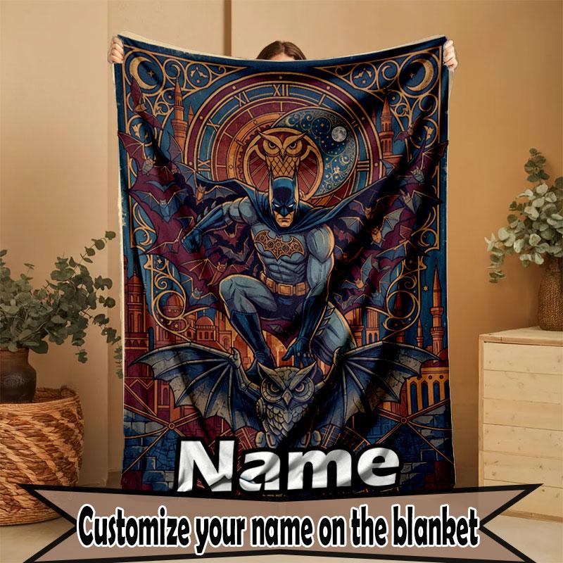 Custom Name Personalized Batman Print Blanket, Home Decor, Bedroom, Sofa, Camping, Couch, Gifts for Birthday Christmas