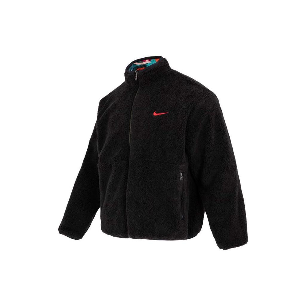 Nike CNY Rok Zajíce Abstraktní Geometrický Potisk Oboustranná Bunda se Stojáčkem z Sherpa Fleecu Teplá Pánská Bunda Vícebarevná Černá FD4057-010