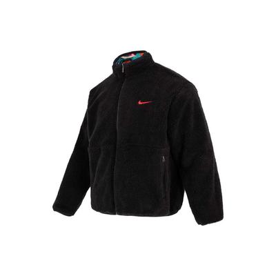 Año del Conejo CNY Estampado Geométrico Abstracto Reversible Cuello Alto Chaqueta Cálida de Forro Polar Sherpa para Hombre Chaqueta Multicolor Negro FD4057-010