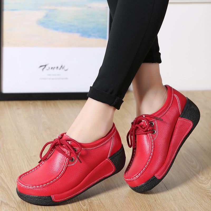 Women s White Wedge Heel Leather Platform Sneakers 36