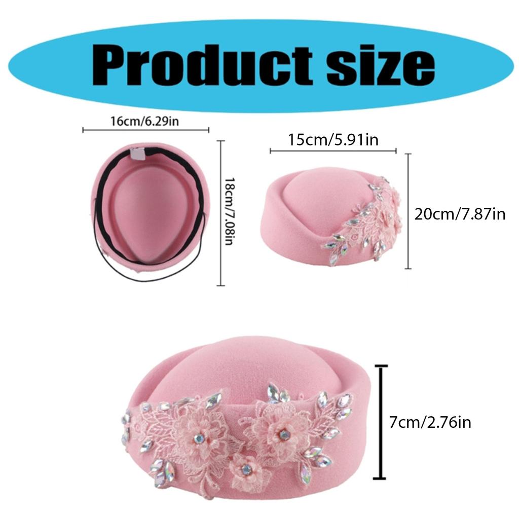 Rhinestone Flower Fascinator Hat for Teaparty Cocktail Party Female Pillbox Hat Roleplay Bowler Hat for Formal Occasion